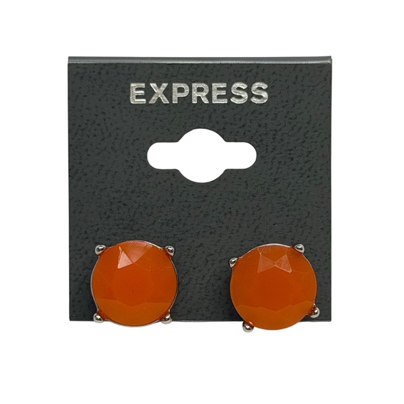 Express Jewelry - Express Orange Faceted Round Stud Earrings Silver Tone Backs NWT Y2K Retro